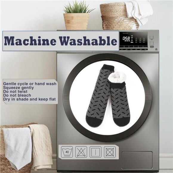 Men's Slipper Socks Fleece Lined Non-slip Sole Winter Soft Thick Cozy Home Boots - Picture 5 of 5